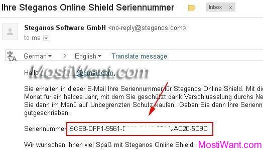 Nhập số serial Miễn phí 1 năm license Steganos Online Shield 365