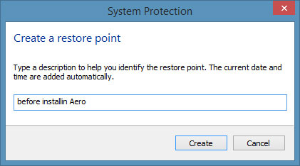 Nhấn Creat để tiếp tục Tạo điểm sao lưu và phục hồi trong Windows 8.1