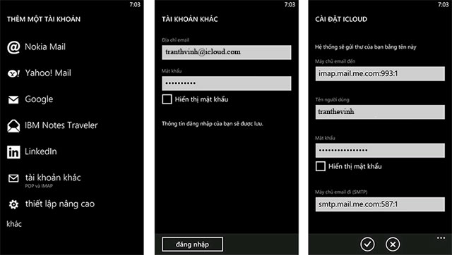 Hướng dẫn thiết lập tài khoản email iCloud cho Android và Windows Phone