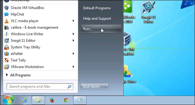 Truy cập vào Start menu và Run Khắc phục lỗi Windows Installer Service khó chịu trong Windows 7