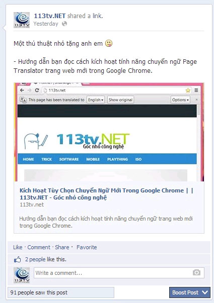 Xuất hiện nút Favorite Tạo danh sách bài viết yêu thích trên Facebook trong Chrome