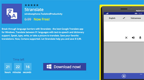 Ứng dụng dịch ngôn ngữ 5translate đang miễn phí