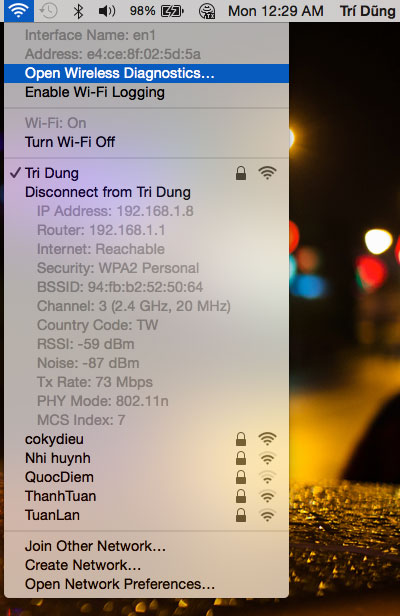 Sử dụng tính năng quét kênh Wi-Fi mặc định của OS X để tìm kênh tối ưu & tăng tốc