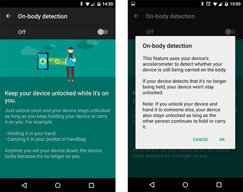 Android 5.x: điện thoại cầm trên tay hoặc trong túi quần sẽ không bị khóa, tự khóa khi đặt lên bàn
