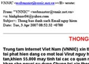 Cảnh giác email mạo danh VNNIC phát tán virus!