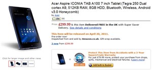 Acer Iconia Tab 7 inch giá 483 USD tại Anh