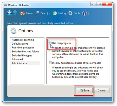 Bỏ dấu check ô Use this program 