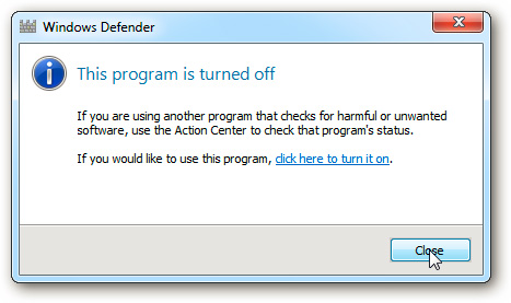 Windows Defender đã được tắt