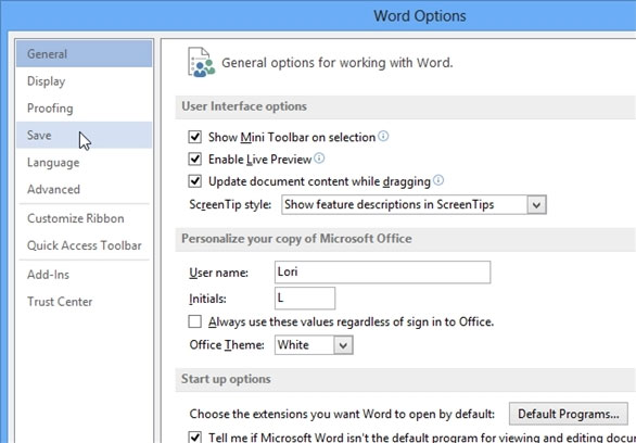 Bỏ qua tùy chọn nơi lưu trữ tập tin trong Office 2013