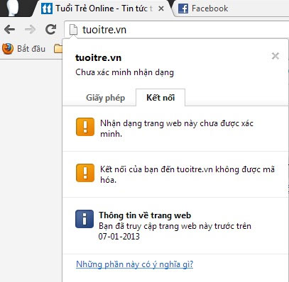 Trong Google Chrome, nếu bạn bấm vào biểu tượng tài liệu, bạn sẽ nhận được một số thông tin chi tiết như dưới đây Phân biệt HTTPS, SLL, thanh Address