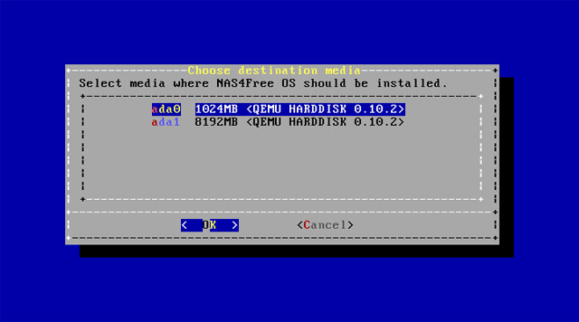 Chọn đúng ổ CD/DVD hoặc USB có chứa bộ cài. Sau đó mới là bước chọn nơi mà bạn muốn cài đặt HĐH NAS4Free lên. Tự xây dựng hệ thống NAS đơn giản: Phần 2: Cài đặt