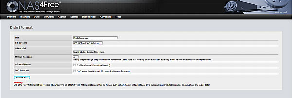 Các khuyến cáo trên trang chủ của sản phẩm này cho biết tuy NTFS, FAT32 và EXT2 vẫn được hỗ trợ nhưng chỉ nên được dùng ở dạng read-only. Tự xây dựng hệ thống NAS đơn giản, phần 3: Cấu hình lưu trữ căn bản