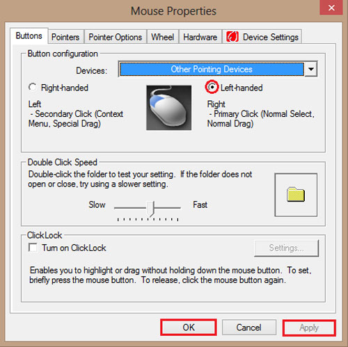 Windows 8: Chỉnh thiết lập chuột cho người thuận tay trái
