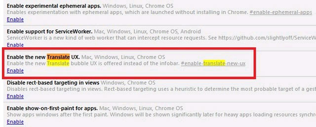 Giao diện của flags trong Chrome Kích hoạt giao diện chuyển ngữ mới trong Google Chrome