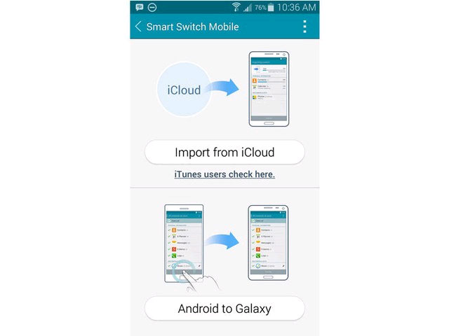 Nhấn tùy chọn Import from iCloud Chuyển dữ liệu từ iPhone sang Galaxy S5