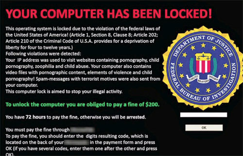 Hình ảnh một máy tính bị nhiễm Ransomware Trojan tấn công Windows đòi tiền chuộc