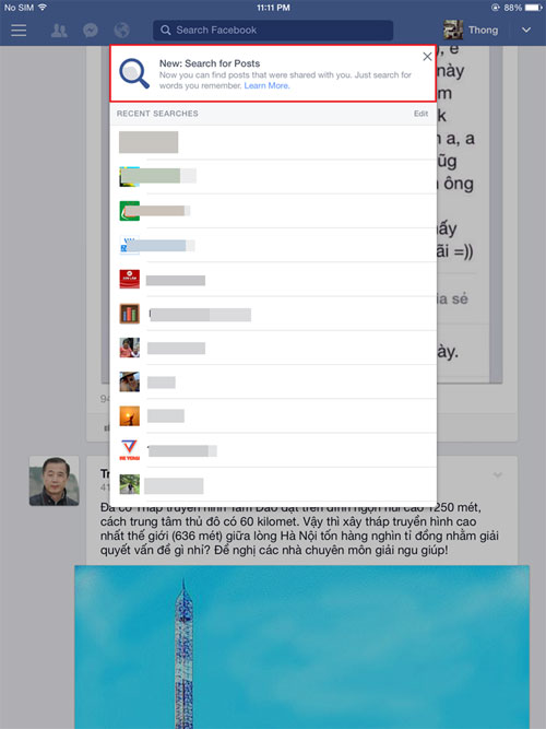 Facebook đã cho phép tìm kiếm bài đăng tại Việt Nam Facebook đã cho phép tìm kiếm bài đăng tại Việt Nam