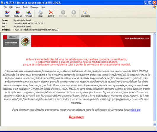 Ảnh chụp màn hình bức thư rác giả mạo của tin tặc