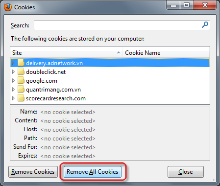 Xóa cookies trong các trình duyệt phổ biến