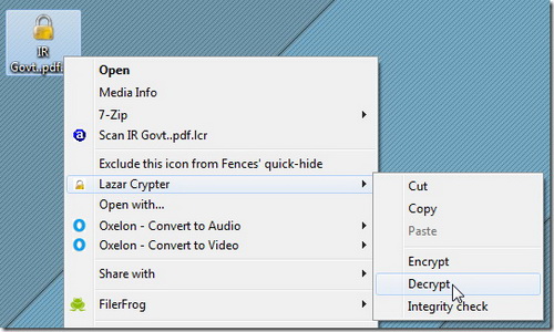 Mã hóa và giải mã tập tin từ menu ngữ cảnh