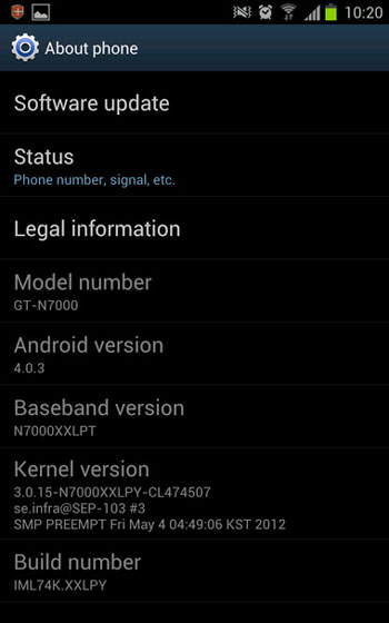 Galaxy Note chính hãng lên Android 4.0.3