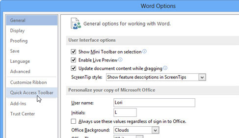Xác định nhanh vị trí file trong Word 2013