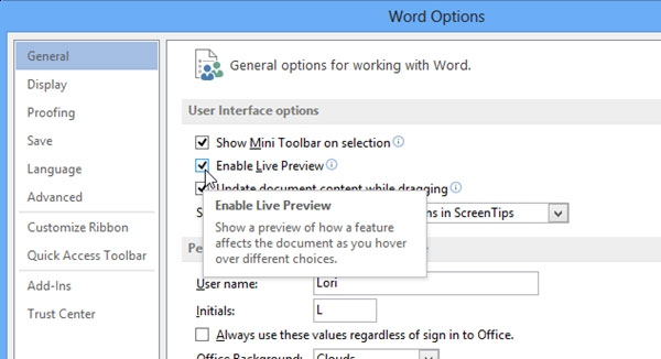 Tắt thanh Mini Toolbar và tính năng Live Preview trong Word 2013