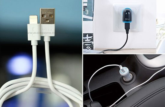 Cáp Lightning - USB của MiLi. Pin dự phòng kiêm ốp lưng và giá đỡ cho iPhone 5