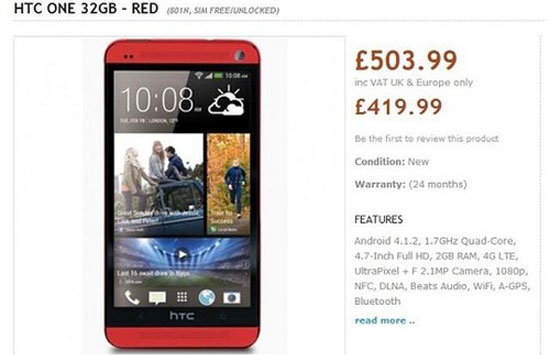 HTC One màu đỏ được bán tại Anh