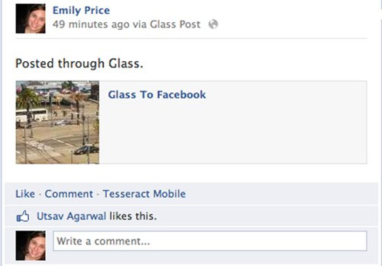 Ảnh chụp bằng Google Glass được đưa lên Facebook. Google Glass đã có thể đăng ảnh lên Facebook