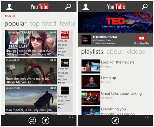 Phiên bản YouTube mới chạy trên Windows Phone 8 Microsoft tân trang YouTube trên Windows Phone 8