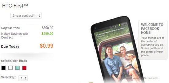 HTC First Điện thoại Facebook HTC First giảm giá còn 1 USD