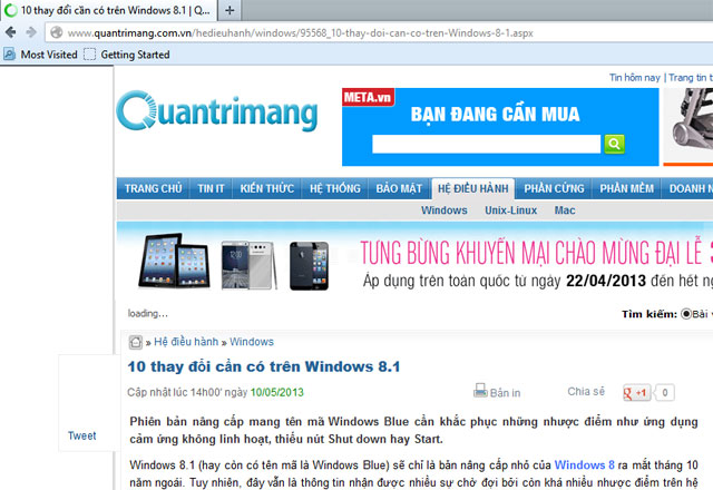Ứng dụng cảm ứng của WIndows 8 cần được sử dụng linh hoạt hơn. 10 thay đổi cần có trên Windows 8.1