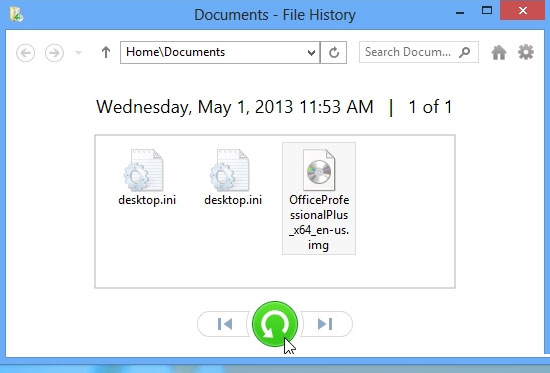 Nấn chọn nút lệnh "Restore" để tiến hành khôi phục. Kích hoạt và sử dụng tính năng sao lưu thời gian thực trong Windows 8