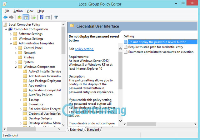 Ở phía bên phải, bạn sẽ thấy lựa chọn “Do not display the password reveal button”, nhấp đúp chuột vào đó. Cách tắt/bật nút hiện password trong Windows 8