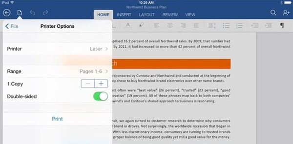 Microsoft Office cho iPad được bổ sung tính năng in