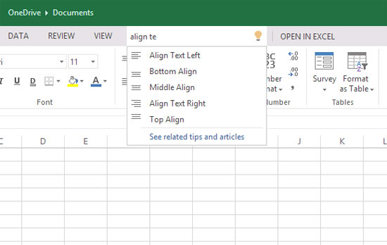 Thêm thanh tìm kiếm Tell me cho Excel và PowerPoint Online