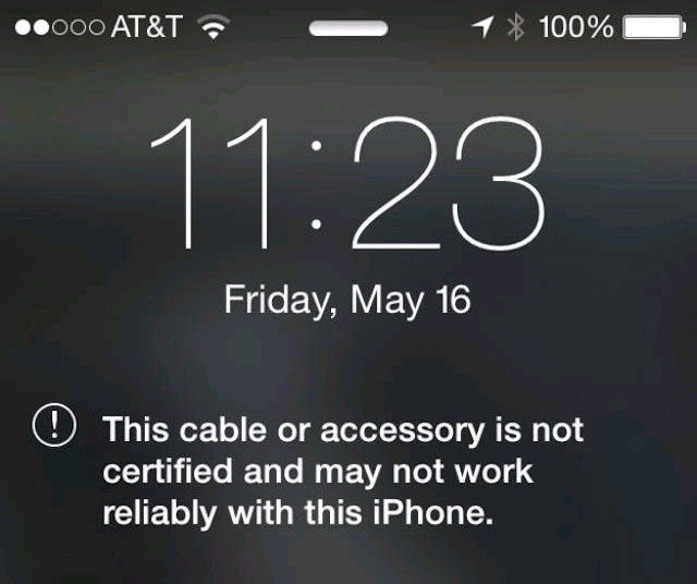 Thông báo khi dùng cáp lậu bị phát hiện Cáp lậu đừng hòng qua mặt iPhone