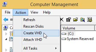 Chọn Create VHD Hướng dẫn chuyển dữ liệu TrueCrypt sang BitLocker