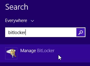 Tìm kiếm từ khóa bitlocker trong Search Charm Hướng dẫn chuyển dữ liệu TrueCrypt sang BitLocker