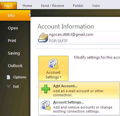 Các bước cấu hình hộp thư Gmail trong Microsoft Outlook 2010