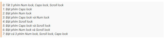 Hướng dẫn bật Numlock khi máy tính khởi động máy tính Ở cửa sổ bên phải, nhấn đúp chuột vào InitialKeyboardIndicators, và sửa giá trị trong đó thành 1 trong các giá trị sau