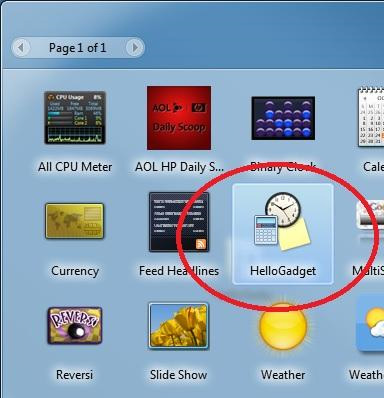 Tạo thành công gadget HelloGadget