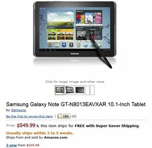 Galaxy Note 10.1 chip lõi tứ giá 549,99 USD