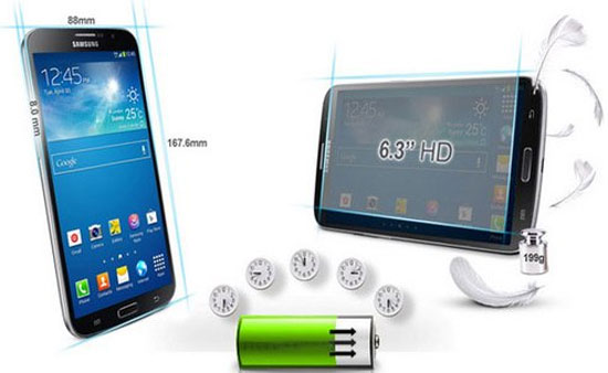 Galaxy Mega 6.3 sở hữu màn hình HD rộng tới 6,3 inch. Điện thoại Galaxy Mega 6,3 inch có pin ấn tượng