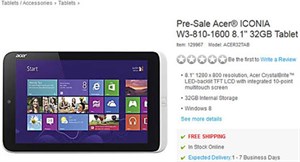 Đã có thể đặt mua tablet Acer 8,1 inch chạy Windows 8