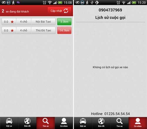 Thông tin các xe trống và người dùng có thể quản lý dữ liệu cá nhân. Phần mềm Pingtaxi tham vọng thay đổi cách gọi taxi của người Việt