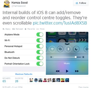 Bản cập nhật iOS 8 sẽ cho phép thay đổi Control Center