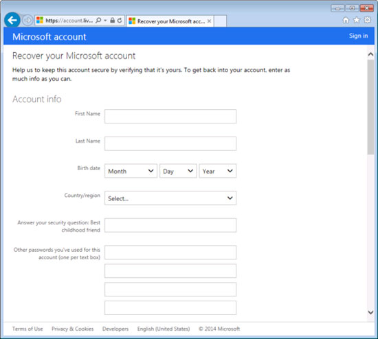 Thiết lập lại mật khẩu truy cập vào Windows 8