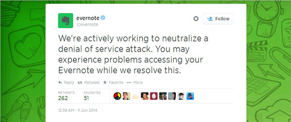 Evernote cũng đưa ra thông báo trên Twitter, cho biết dịch vụ này vừa bị tấn công DDoS Feedly bị tấn công đòi tiền chuộc